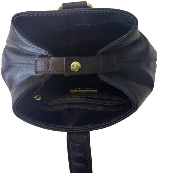 BCBGMAXAZRIA Black Satin Wristlet Purse With Gold Hardware & Snap Closure